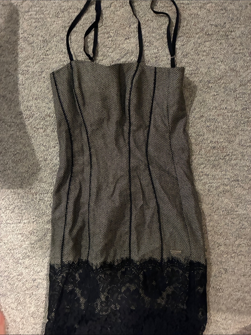 Rinascimento Black and Cream Lace Hem Slip Dress